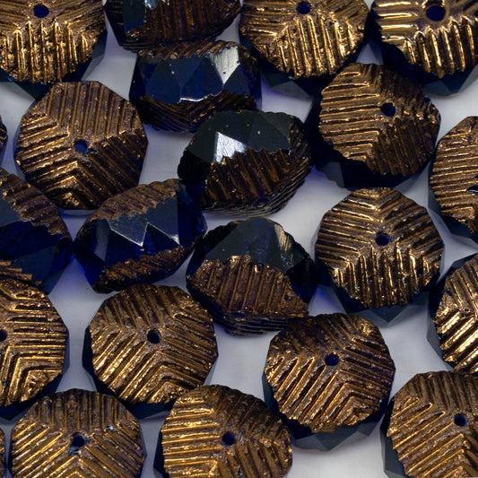 アウトレット 10グラム ファセット加工スペシャルロンデルビーズ ファイアポリッシュ 10 x 14 mm 透明ブルーブロンズ (30080-14415) ガラス チェコ共和国