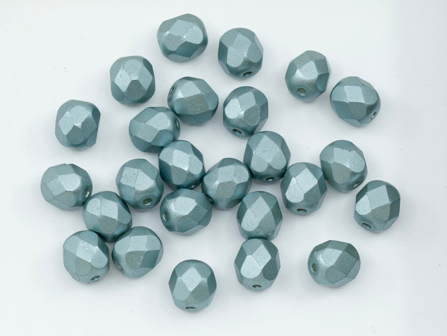 Facted Fire Polish Round Beads Pastel Blue Silver (25520), Glass, Czech Republic
