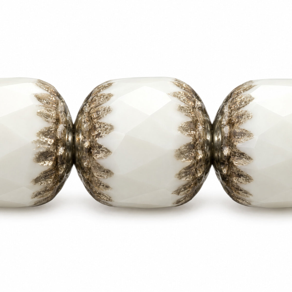 Cathedral Faceted Fire Polished Beads, Chalk White Platin (03000-13702), Glass, Czech Republic