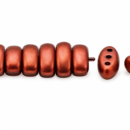 3-Hole Pressed Oval Beads, Crystal Copper Matt (00030-01750), Glass, Czech Republic