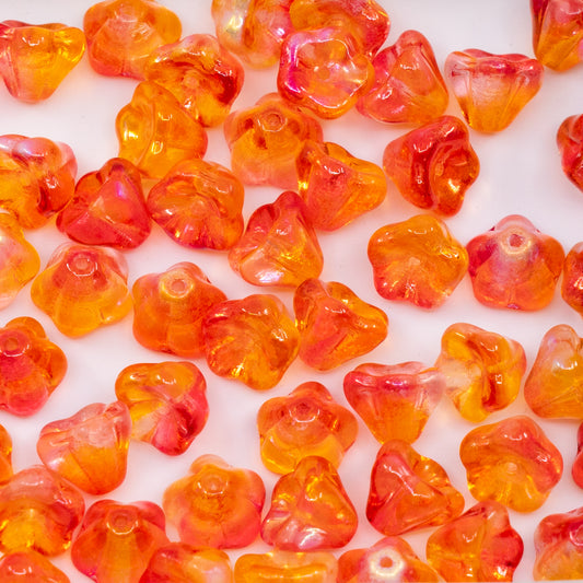 OUTLET 250g/50g Bell Flower Beads, 6 x 8 mm, Crystal Glossy Red Orange (00030-48109), Glass, Czech Republic