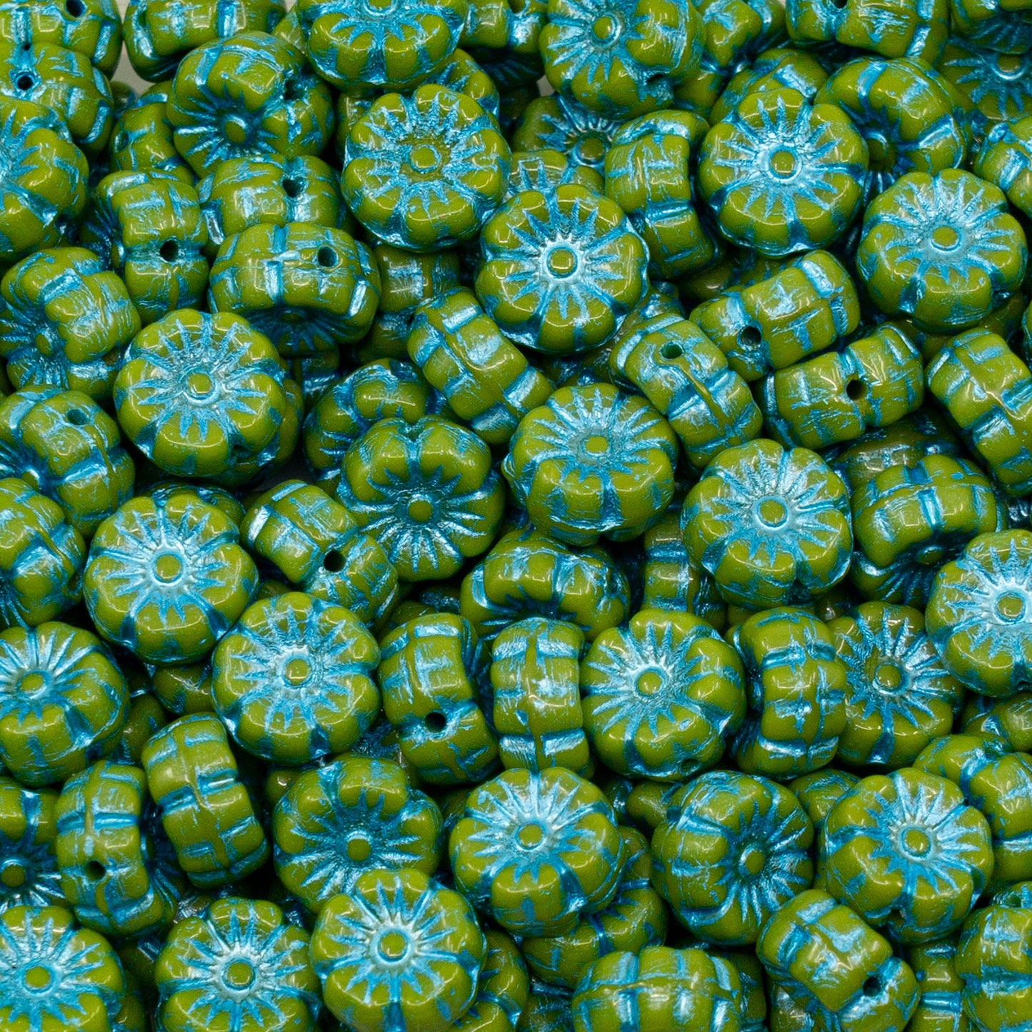 OUTLET 50克夏威夷花珠，8 x 8毫米，绿蓝内衬（53420-54323），玻璃，捷克共和国