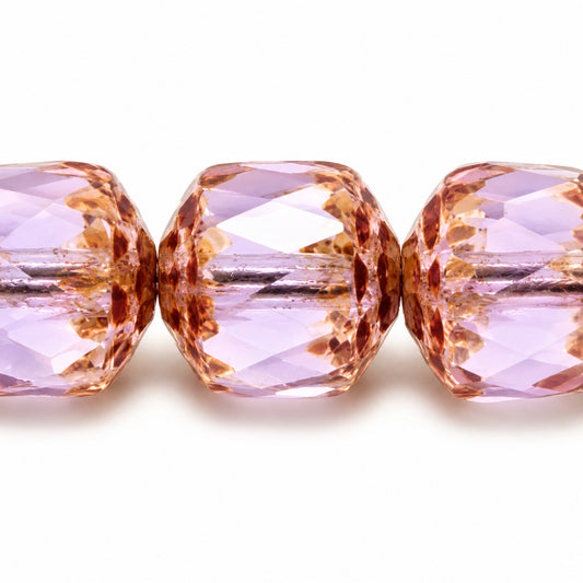 Cathedral Faceted Fire Polished Beads, Transparent Light Amethyst Stain Strong (20310-86805), Glass, Czech Republic