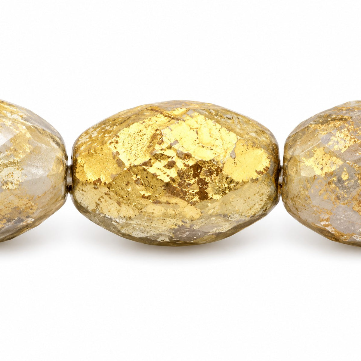 Oval Faceted Beads, Chalk White 84510 Gold (03000-84510-26441), Glass, Czech Republic