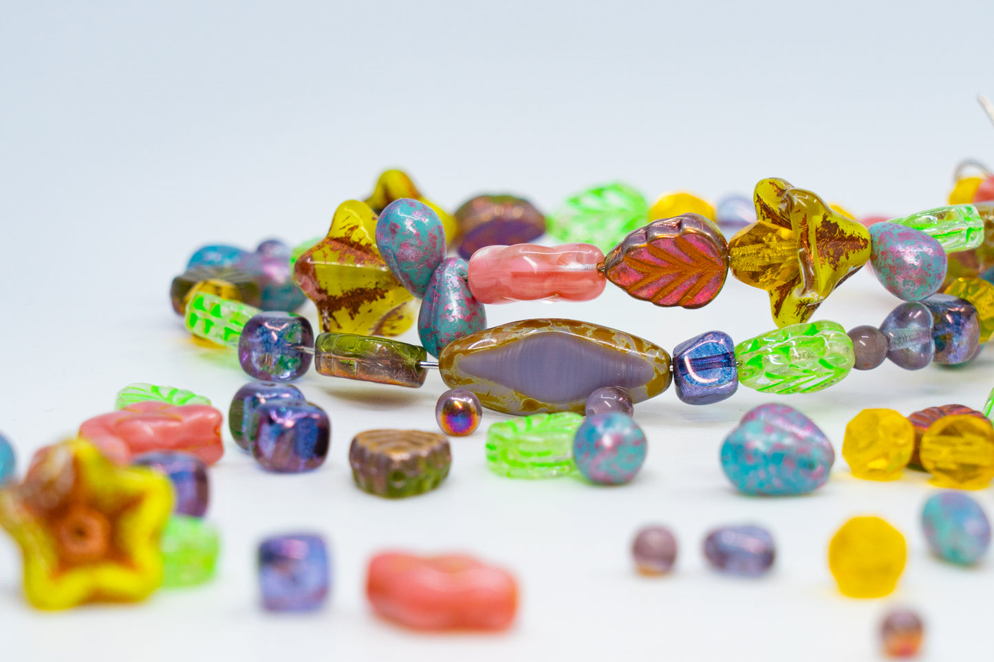 LIMITED Mix of Czech Glass Beads, Hand Made Set Kit, Purple Spindl Yellow Petunia Glass Beads mix 001