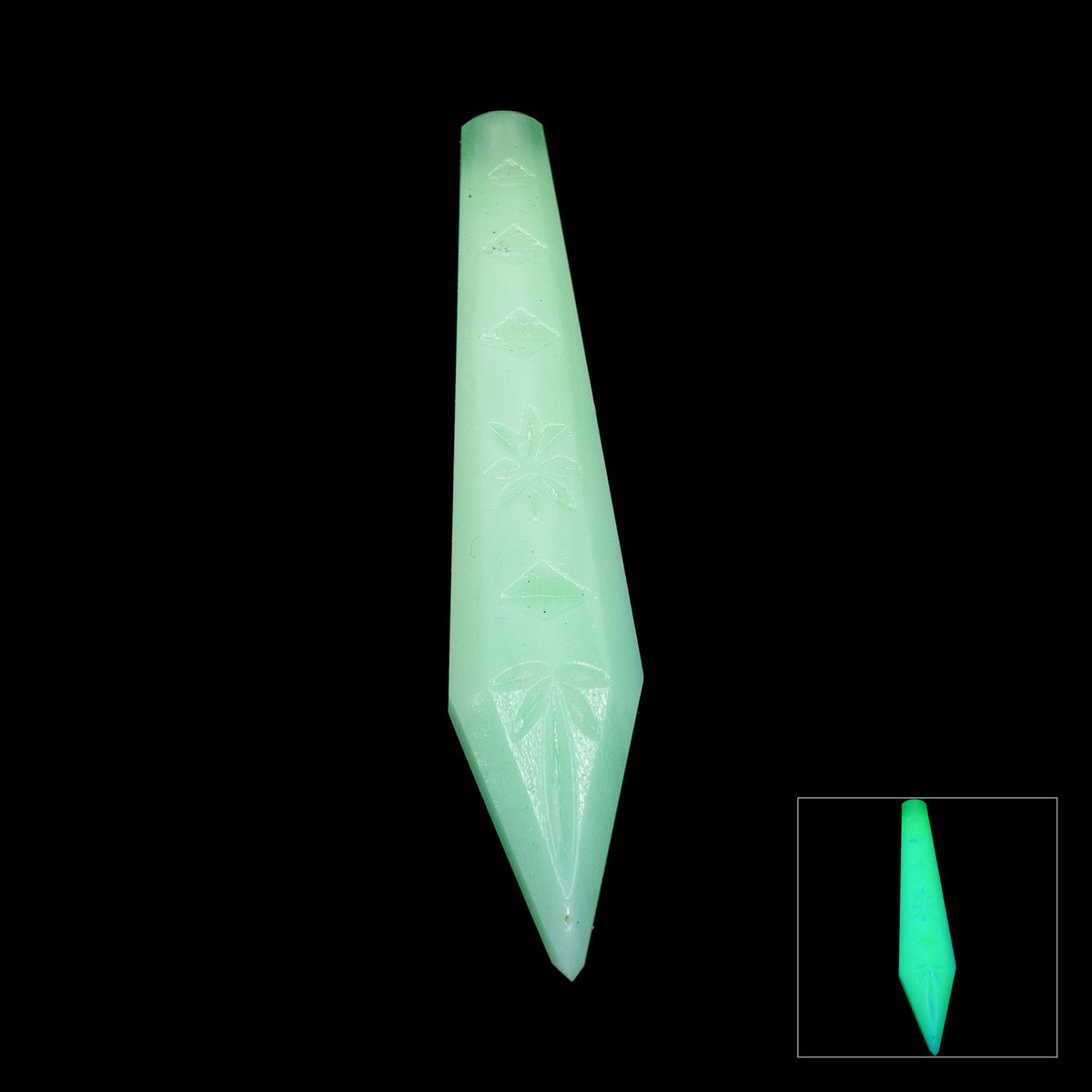 1 pc Uranium Chandelier Trimming Star Cut Icicle Drop (approx. 64x13mm), Opal Green, Hand Cut and Polished Glass, Czech Republic, OUTLET