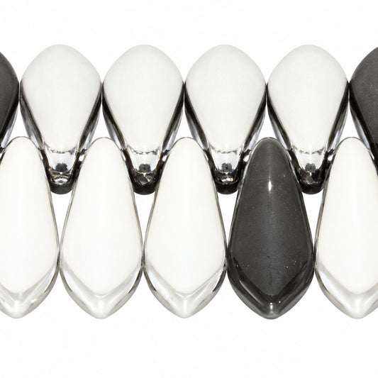 Dagger Beads, Black Crystal Silver Half Coating (23980-27001), Glass, Czech Republic