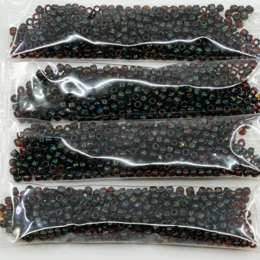 OUTLET 10 grams TOHO Round Seed Beads, 8/0, Transparent Siam Ruby Hybrid Picasso (#5b-T), Glass, Czech Republic