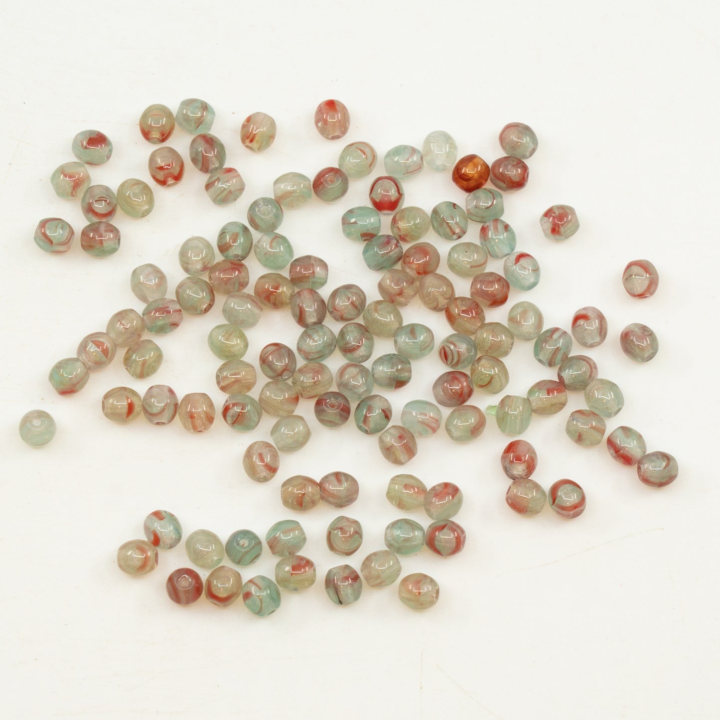 OUTLET 10 grams Round Druck Beads, Blue Red Mixed Colors (blue-red-mix), Glass, Czech Republic