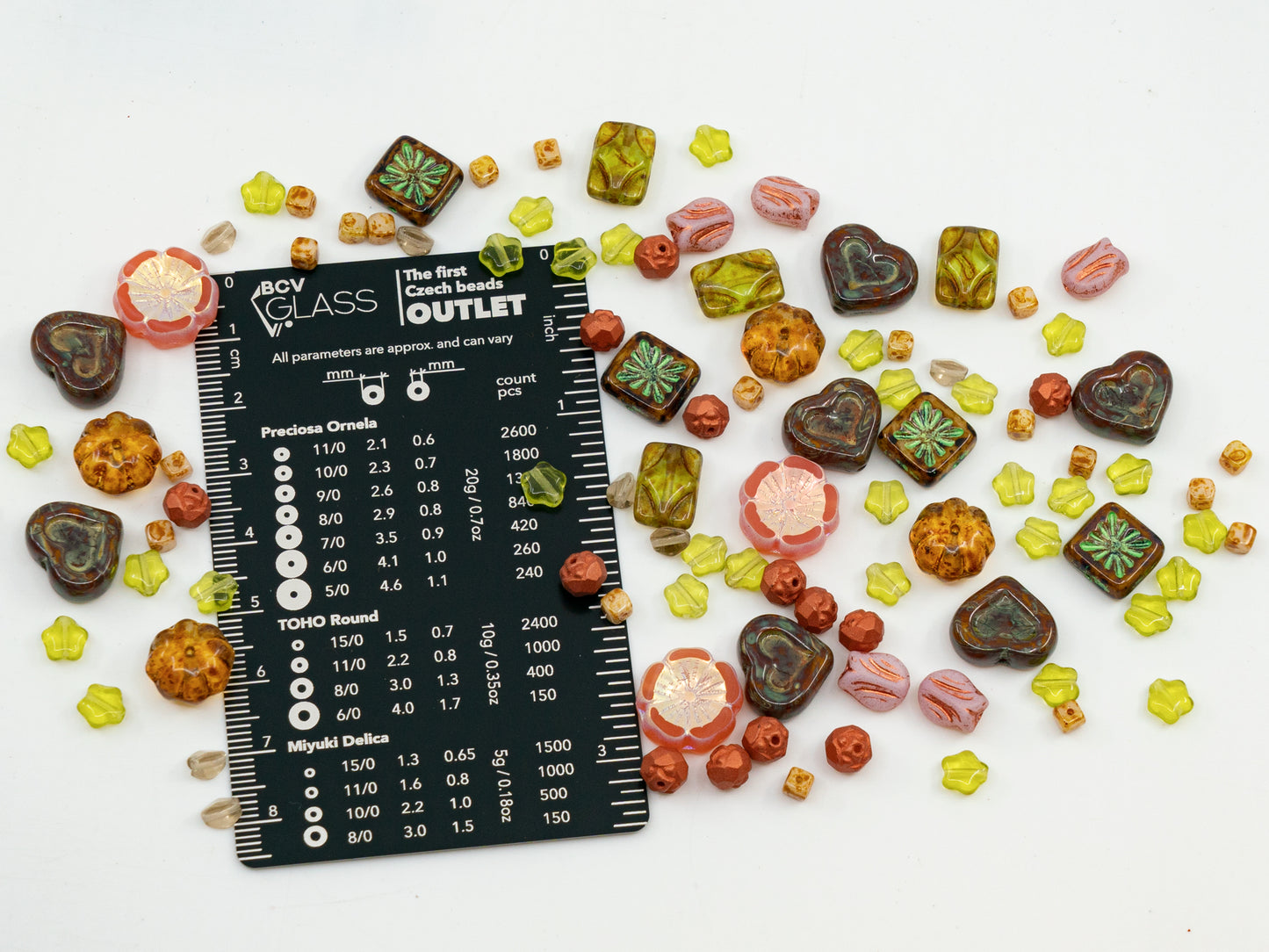 LIMITED Mix of Czech Glass Beads, Hand Made Set Kit, Green Star Beads Pink Table Cut Hawaii Flower Beads