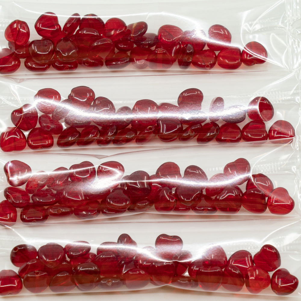 OUTLET 10 grams Heart Beads, 6 x 6 mm, Ruby Red (90080), Glass, Czech Republic