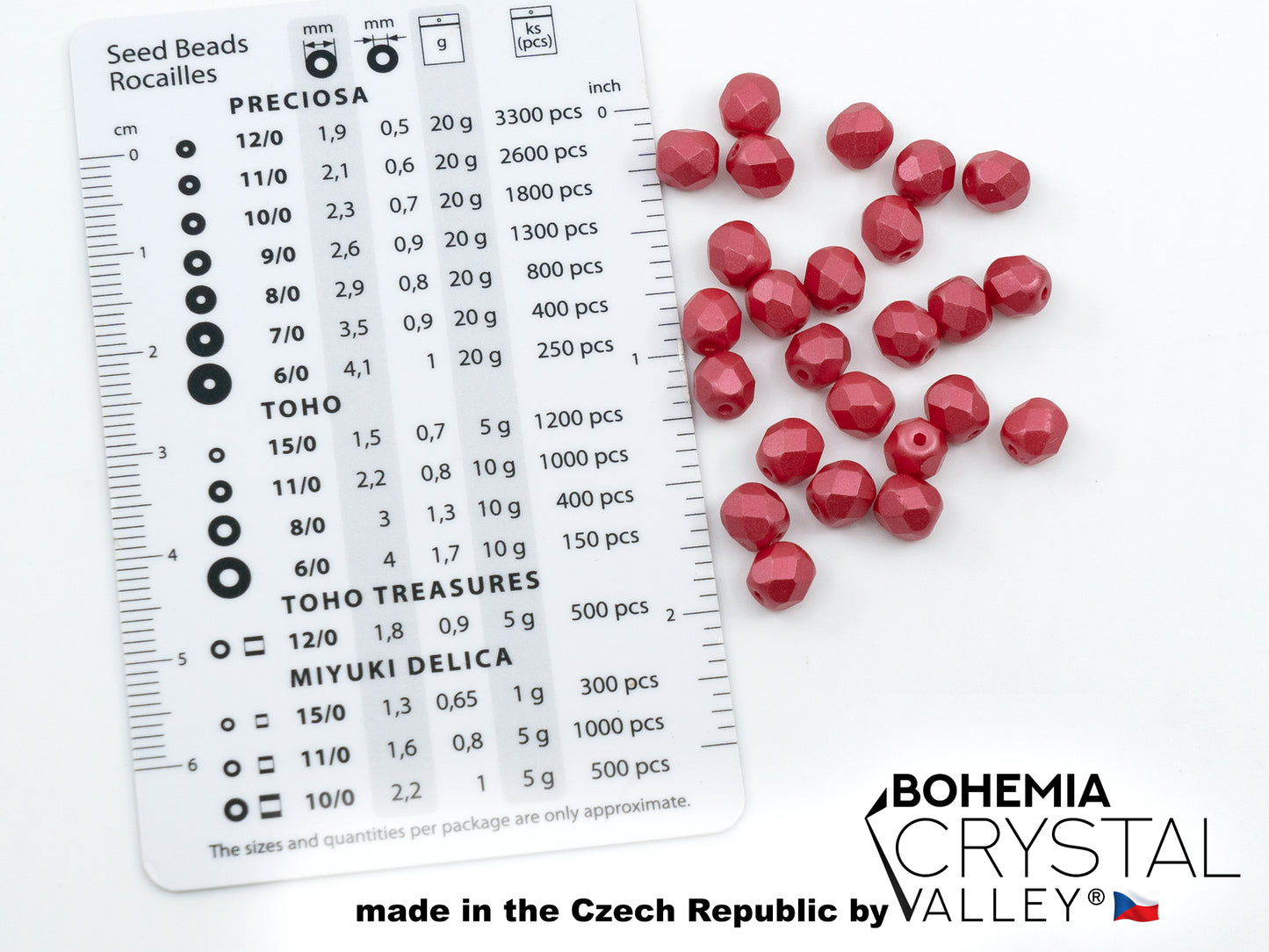 Facted Fire Polish Round Beads Pastel Dark Coral (25010), Glass, Czech Republic