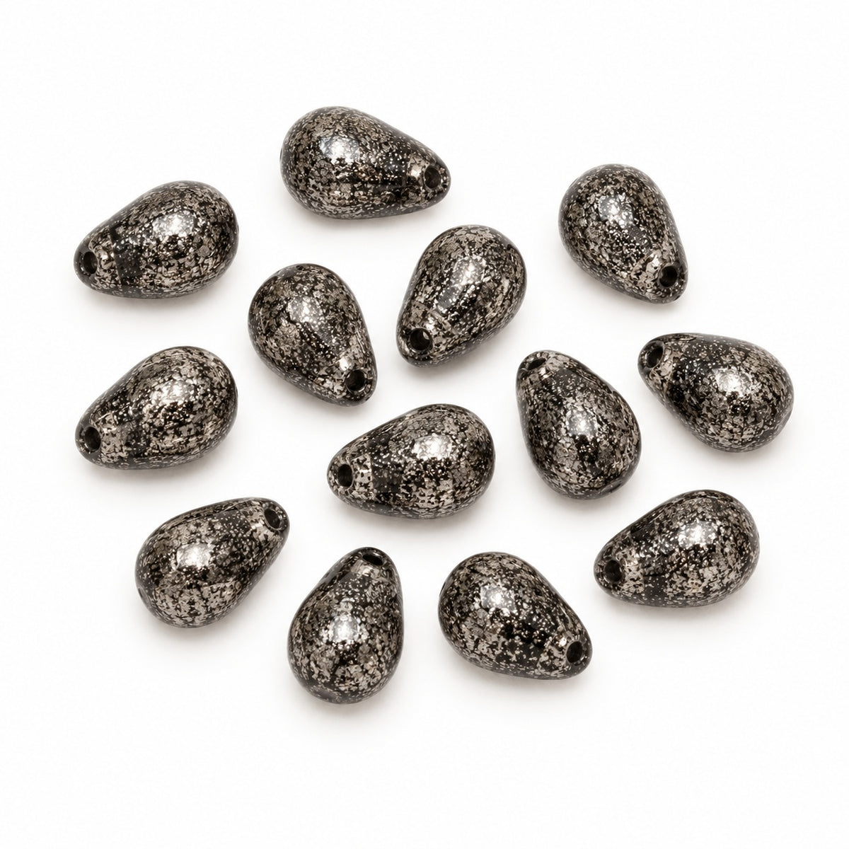 Drop Beads, Black Terracotta Silver (23980-15481), Glass, Czech Republic