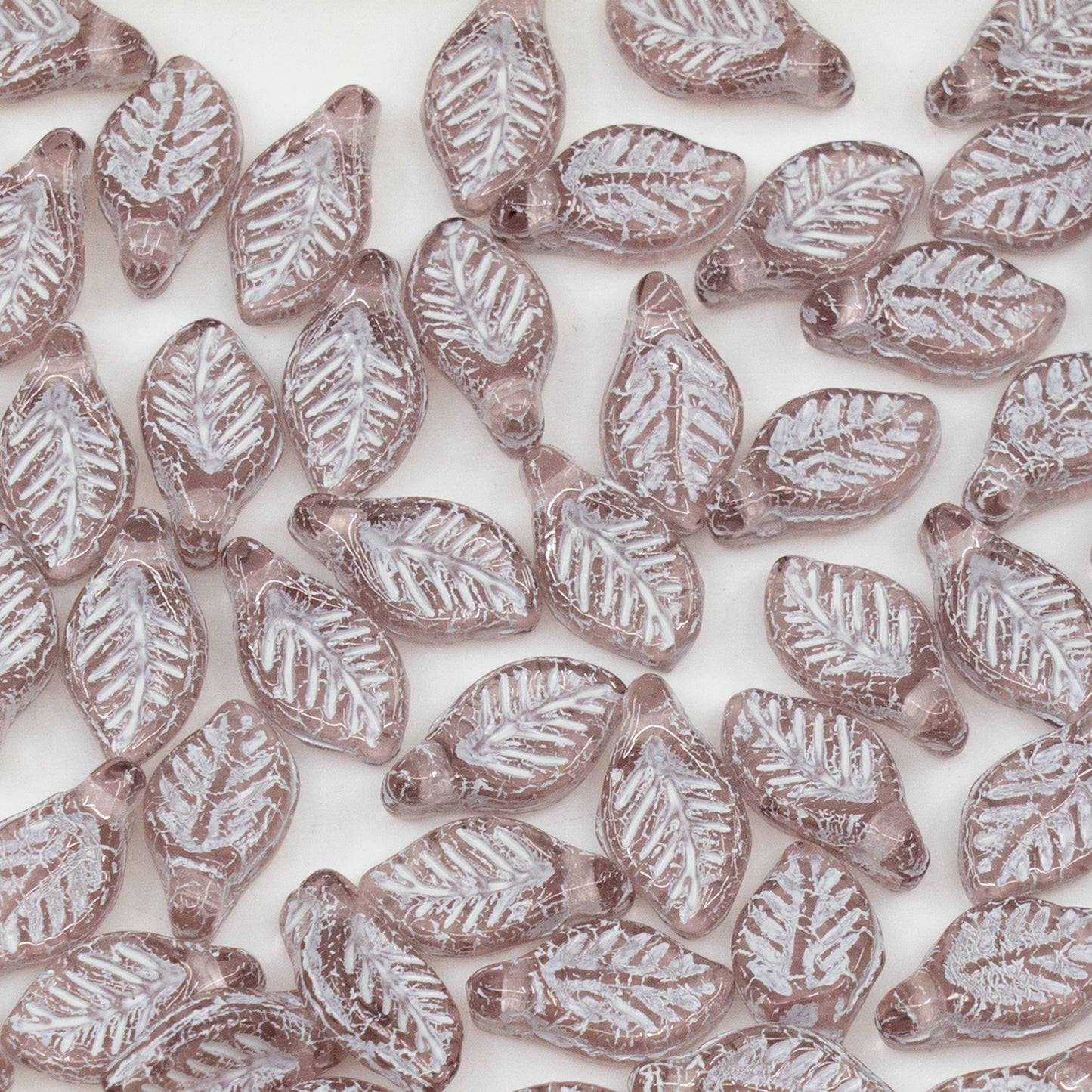 OUTLET 250g/50g Bay Leaf Beads, 6 x 12 mm, Transparent Light Amethyst White Lined (20020-54312), Glass, Czech Republic