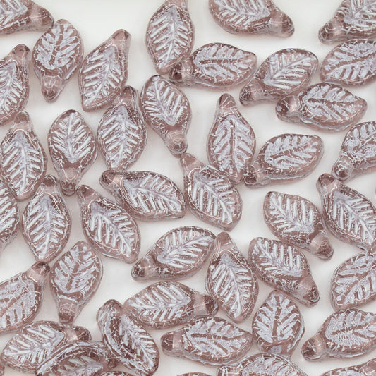 OUTLET 250g/50g Bay Leaf Beads, 6 x 12 mm, Transparent Light Amethyst White Lined (20020-54312), Glass, Czech Republic