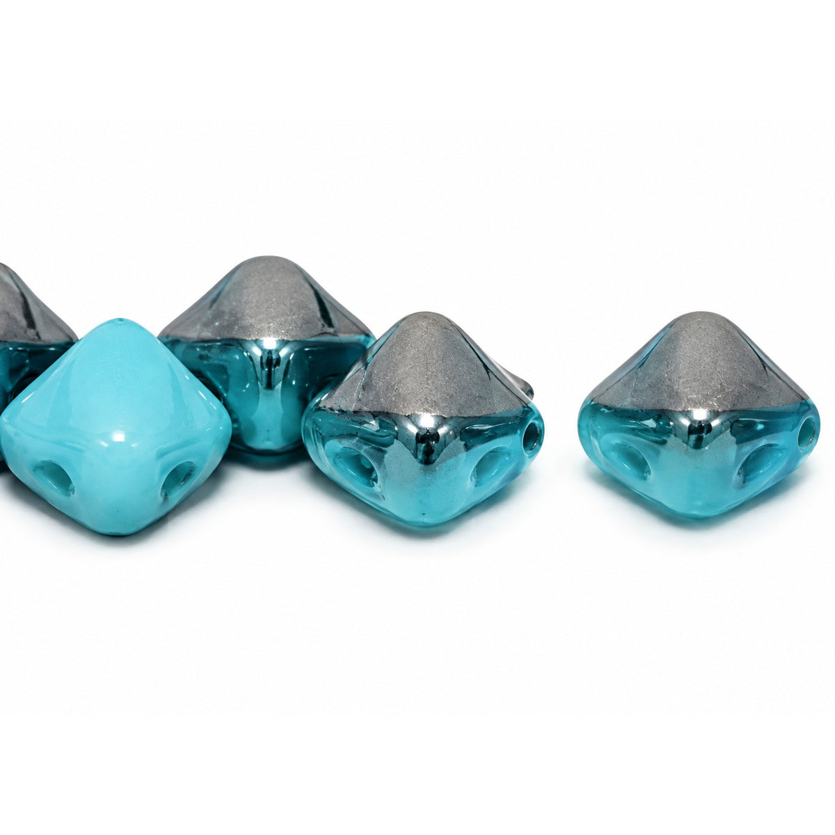 Silky 2-Hole Square Beads, Turquoise Blue Gray Blue Shade (63030-23701), Glass, Czech Republic