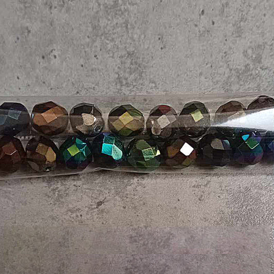 OUTLET 10 grams Faceted Round Fire Polished Beads, 8 x 8 mm, Iris Mixed Colors (iris-mix), Glass, Czech Republic