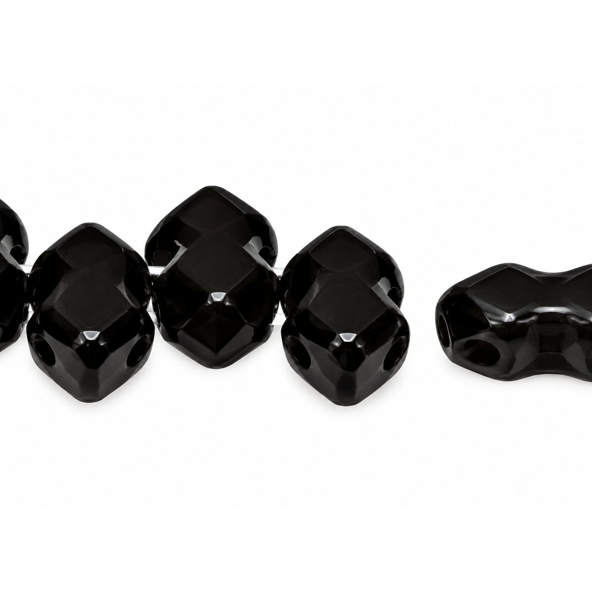 3-Hole Pressed Beads, Black (23980), Glass, Czech Republic