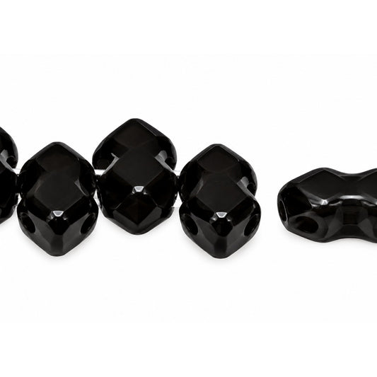 3-Hole Pressed Beads, Black (23980), Glass, Czech Republic