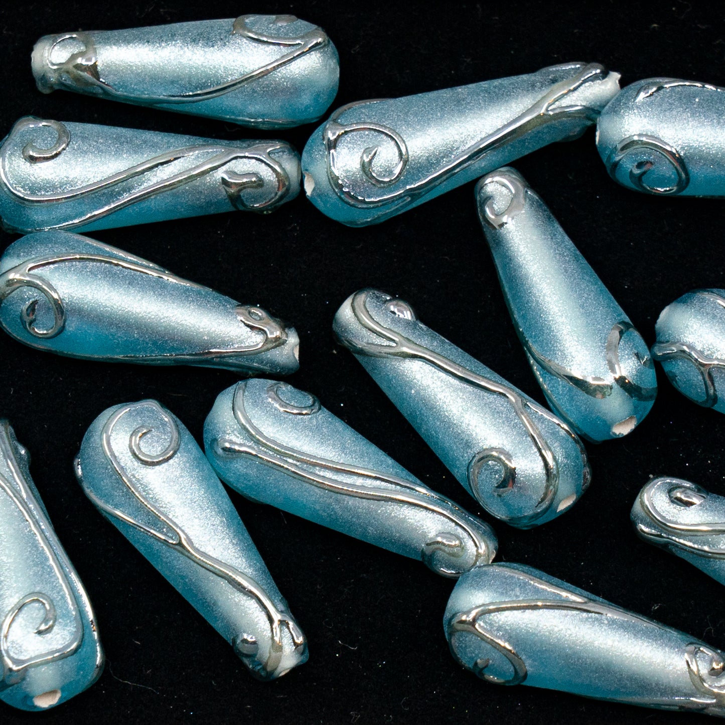 OUTLET 1 pcs Lampwork Teardrop Beads, 22 x 8 mm, Pd710 Pd11 S (PD710-PD11-s), Glass, Czech Republic
