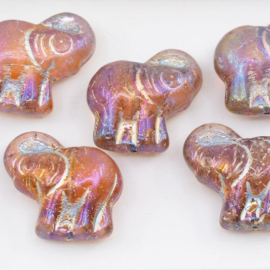 OUTLET 250g/50g Elephant Beads, 20 x 21 mm, Transparent Pink Silver Lined Rainbow Iris (70120-54301-21405), Glass, Czech Republic