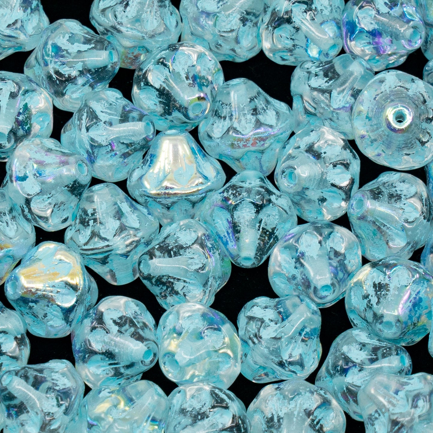 OUTLET 10克灯笼形压制玻璃珠，11 x 11毫米，水晶浅蓝色内衬AB（00030-54308-AB），玻璃，捷克共和国