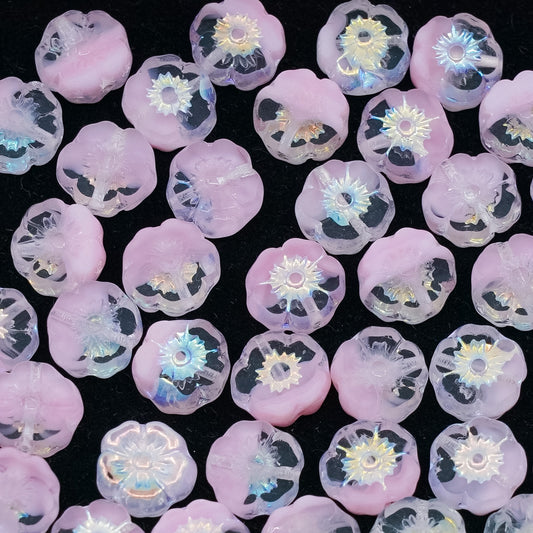 OUTLET 250g/50g Table Cut Hawaii Flower Beads, 8 x 8 mm, Opaque Pink Ab (76028-28701), Glass, Czech Republic