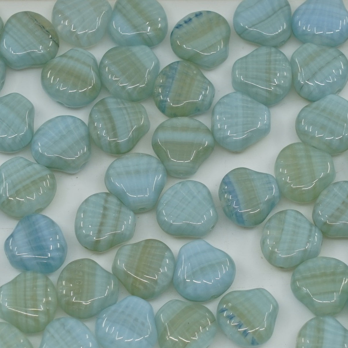 OUTLET 250g/50g Small Flat Shell Beads, 8 x 7 mm, Blue Green Mixed Colors (blue-green-mix), Glass, Czech Republic