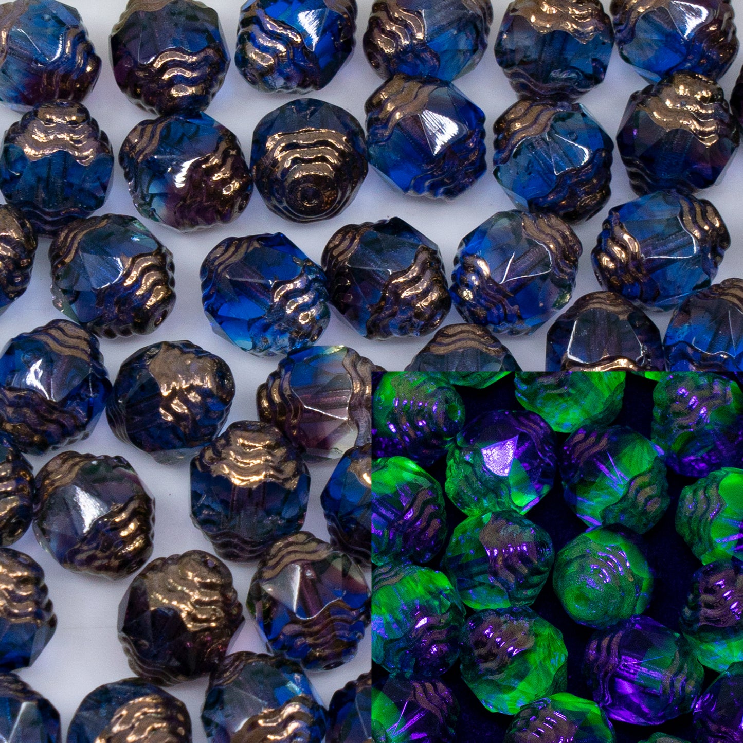 插座 10克 特殊切割刻面火抛光珠，10 x 8毫米，Tt004 染色坚固 (tt004-86805)，玻璃，捷克共和国