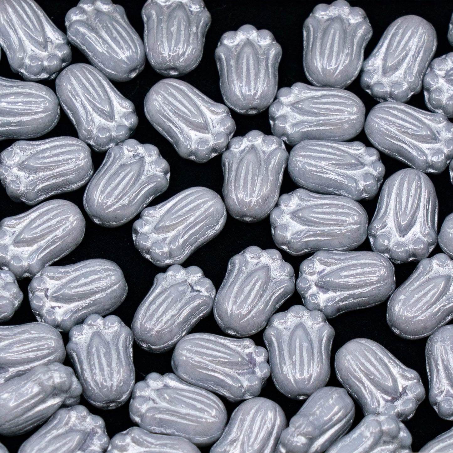 OUTLET 250g/50g Tulip Bud Beads, 10 x 8 mm, White Luster Blue Full Coated Silver Lined (02010-14464-54301), Glass, Czech Republic