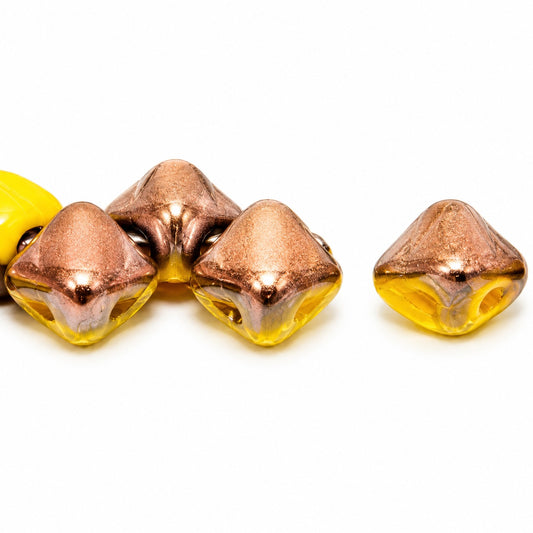 Silky 2-Hole Square Beads, Bright Yellow Rose Gold Capri (83130-27101), Glass, Czech Republic