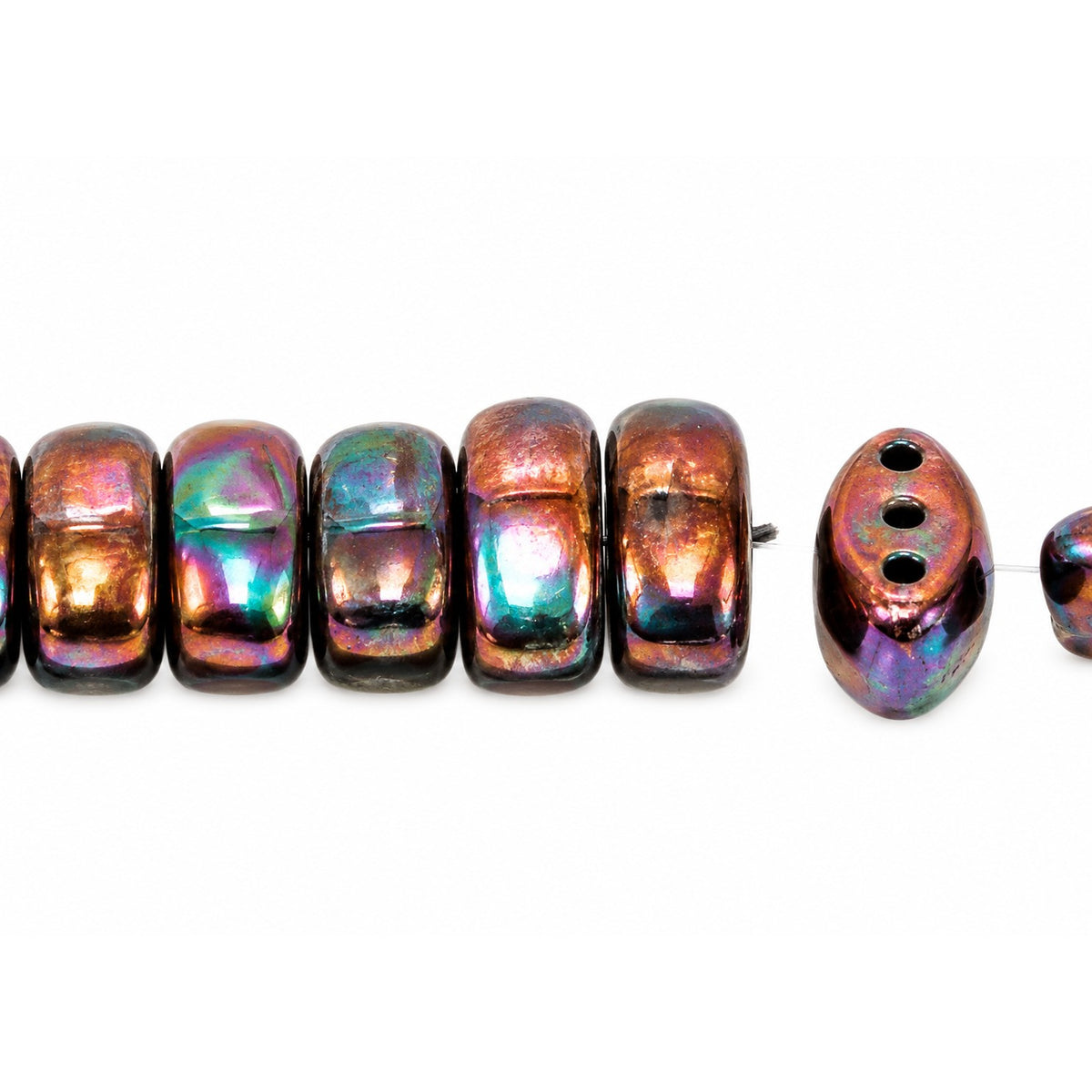 3-Hole Pressed Oval Beads, Black Vega Iris (23980-15781), Glass, Czech Republic