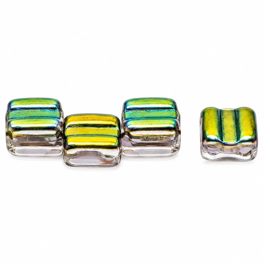 Silky 2-Hole Square Beads, White Crystal Vitrail Medium Coating (02010-28101), Glass, Czech Republic