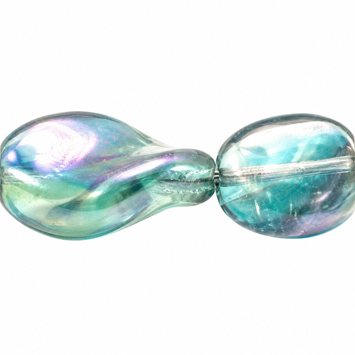 Curved Oval Beads, Crystal Combined Luster Blue Green (00030-91007), Glass, Czech Republic
