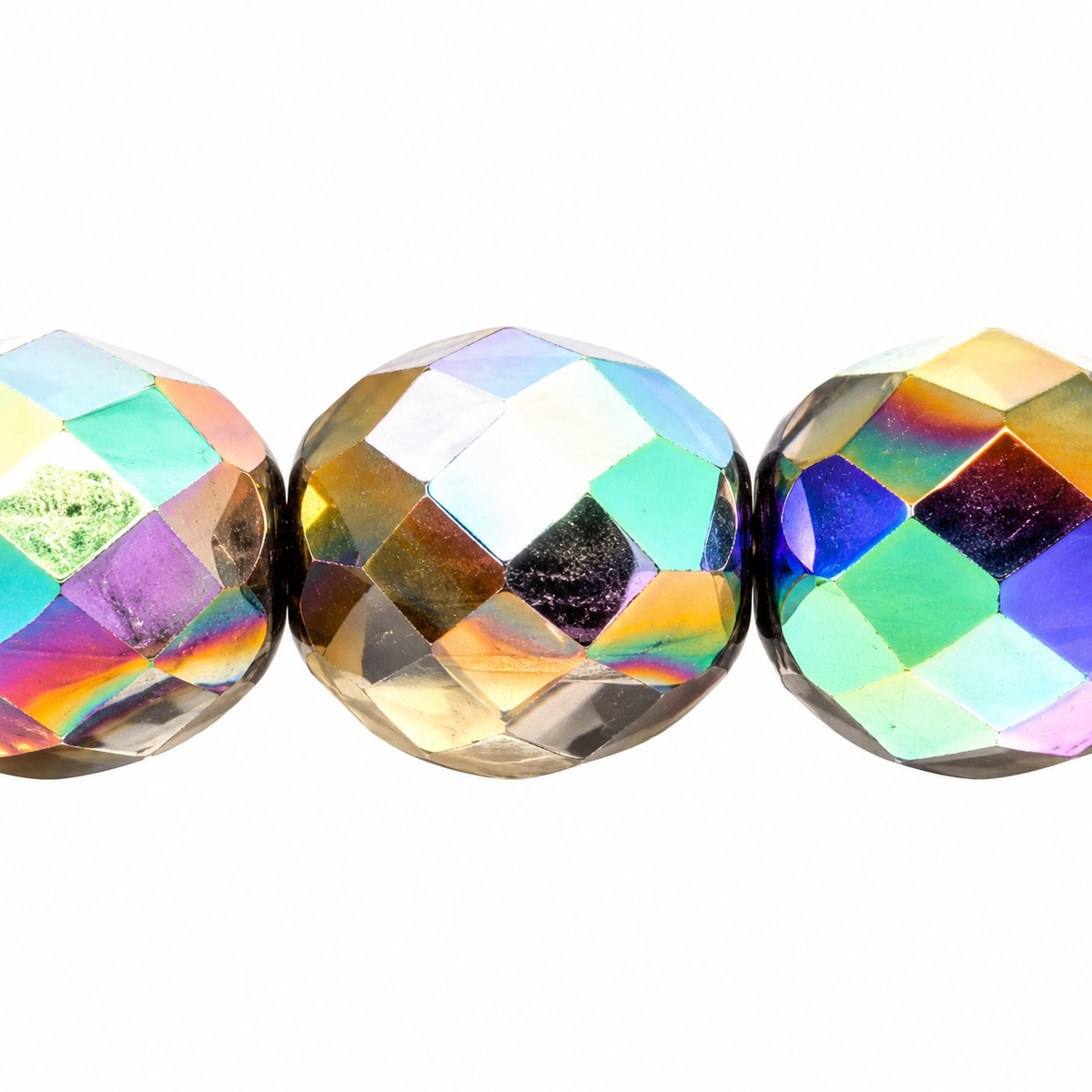 Faceted Round Fire Polished Beads, Crystal 98557 (00030-98557), Glass, Czech Republic