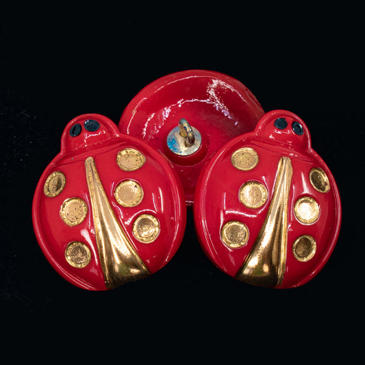 OUTLET 1 pcs Czech Glass Handmade Button, s12 x 27 mm, Gold Red Ladybird (gold-red-ladyb), Glass, Czech Republic