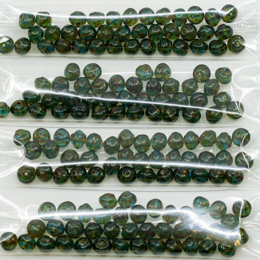 OUTLET 10 grams Round Snail Beads, 6 x 6 mm, Cobalt Travertin (30050-86800), Glass, Czech Republic