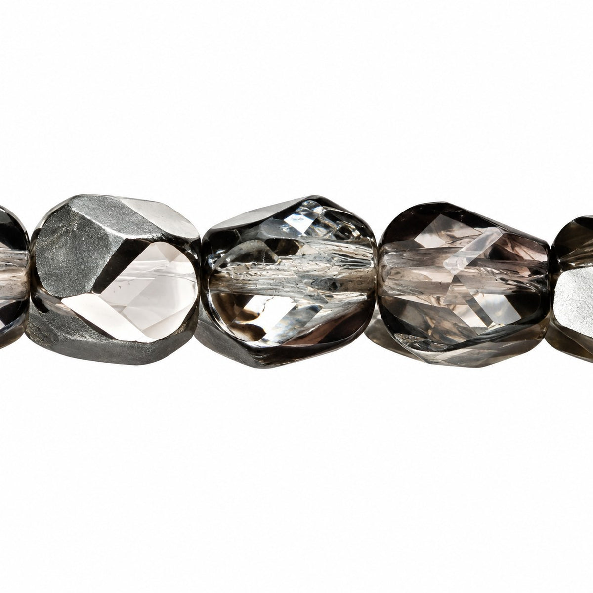 Fire Polished Faceted Stone-Like Beads Special Cut, Crystal Crystal Silver Half Coating (00030-27001), Glass, Czech Republic