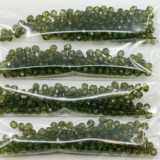 OUTLET 10 grams Faceted Round Fire Polished Beads, 4 x 4 mm, Transparent Aqua Travertin (60200-86800), Glass, Czech Republic
