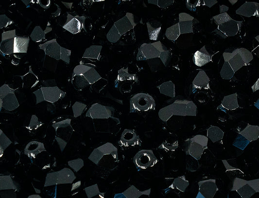 OUTLET 10 grams Faceted Round Fire Polished Beads, 6 x 6 mm, Black (23980), Glass, Czech Republic