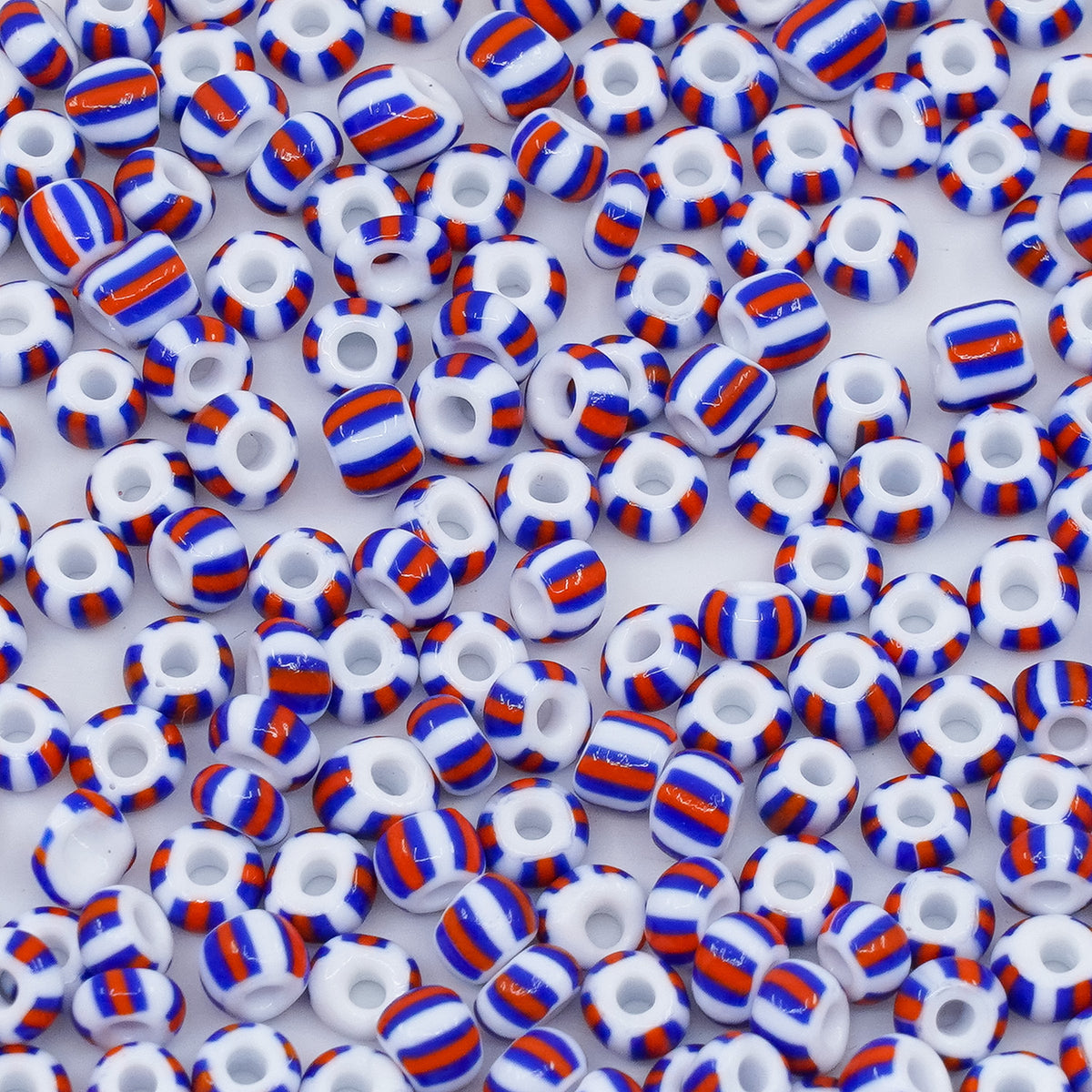 OUTLET  grams Preciosa Ornela Seed Beads, Round Hole, Loose, 8/0, Riped Red Blue (riped-red-blue), Glass, Czech Republic