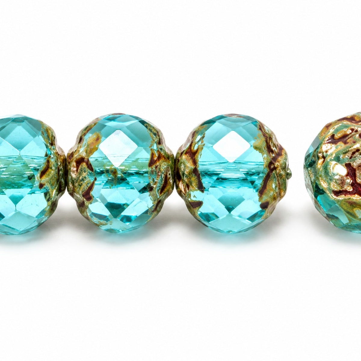 Faceted Fire Polished Beads Special Cut, Transparent Aqua Picasso (60020-43400), Glass, Czech Republic