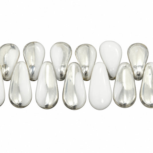 Dagger Beads, Chalk White Crystal Silver Half Coating (03000-27001), Glass, Czech Republic
