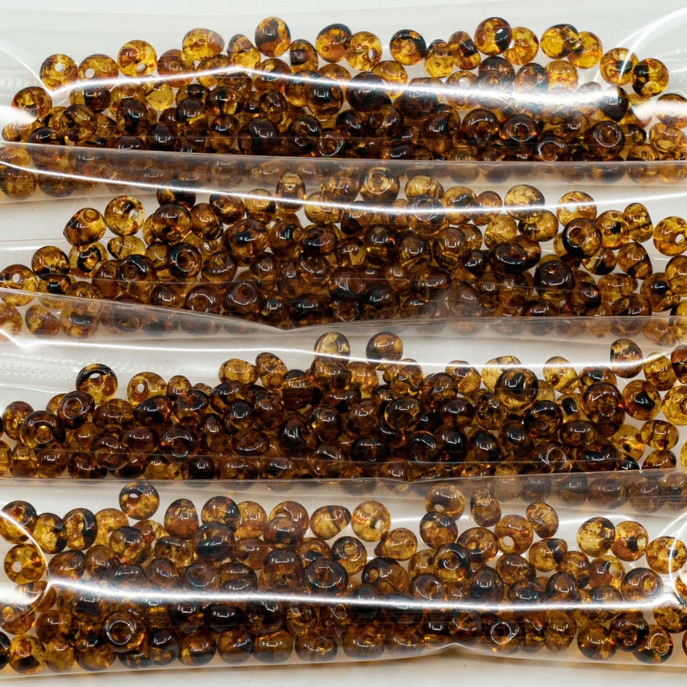 OUTLET 10 grams Preciosa Ornela Drops Seed Beads, Round Hole, Loose, 5/0, Transparent Light Topaz Yellow Travertin (10020-86800), Glass, Czech Republic