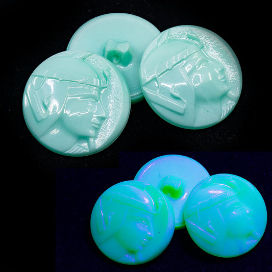 OUTLET 1 pcs Czech Glass Handmade Button, s12, Green Uranium Pharaoh, Glass, Czech Republic