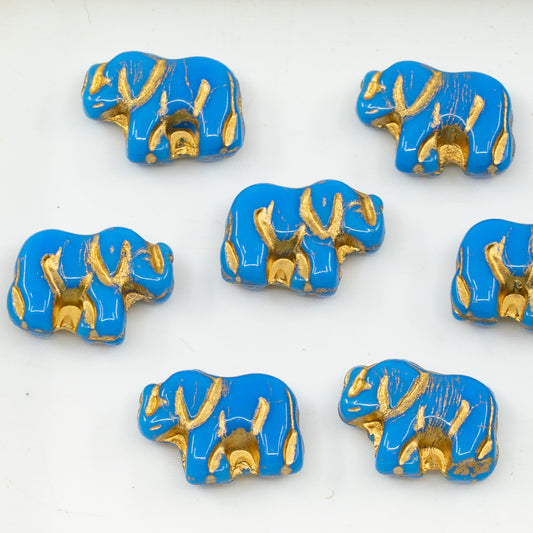 OUTLET 10 grams Elephant Beads, 15 x 11 mm, Opaque Light Blue Gold Lined (33010-54302), Glass, Czech Republic