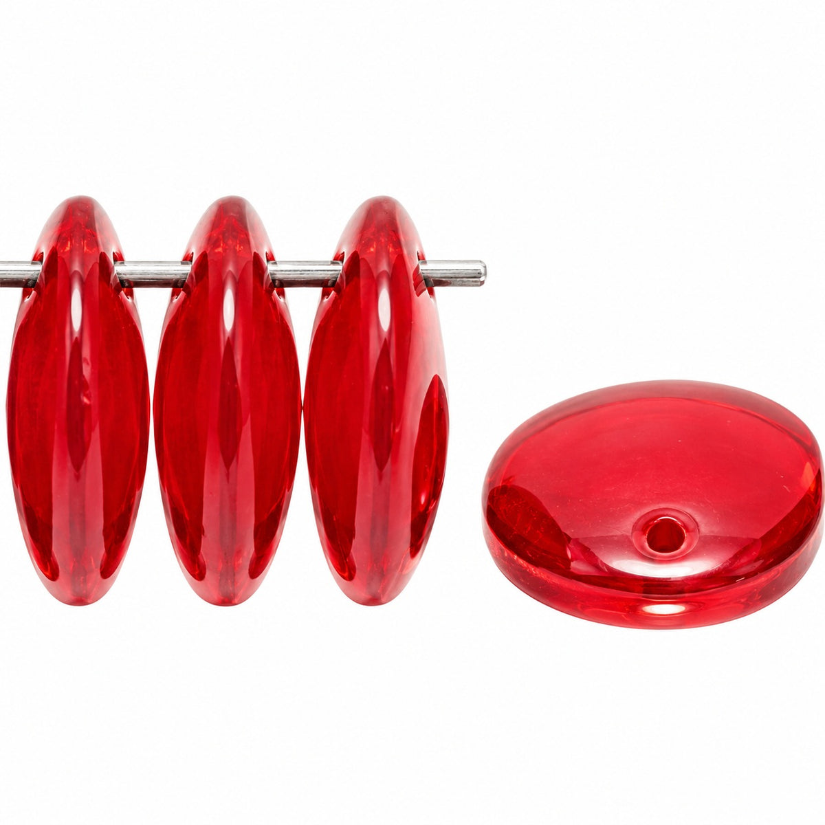 Lentil Round Beads, Transparent Red (90100), Glass, Czech Republic