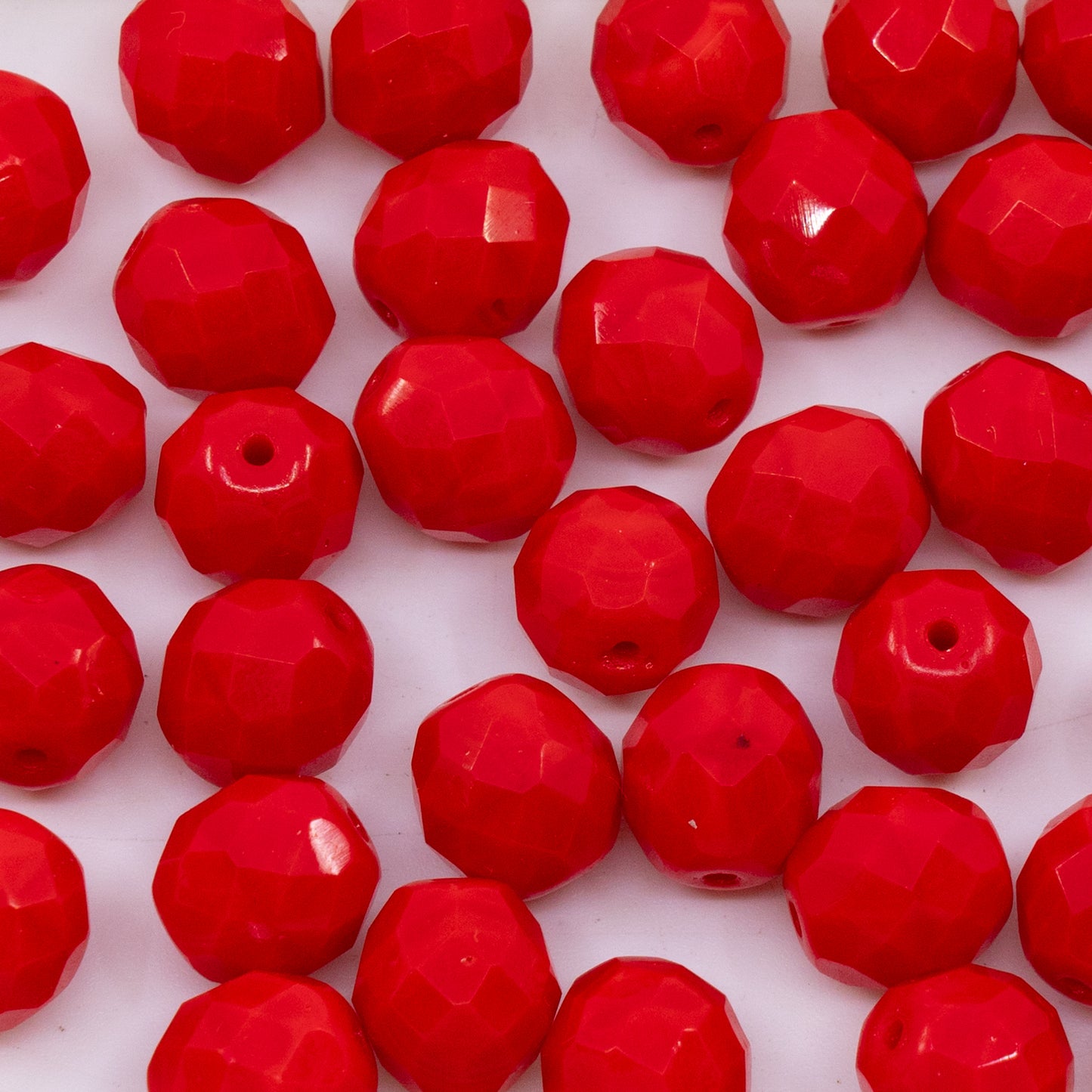 OUTLET 250g/50g Faceted Round Fire Polished Beads, 10 x 10 mm, Red (93190), Glass, Czech Republic