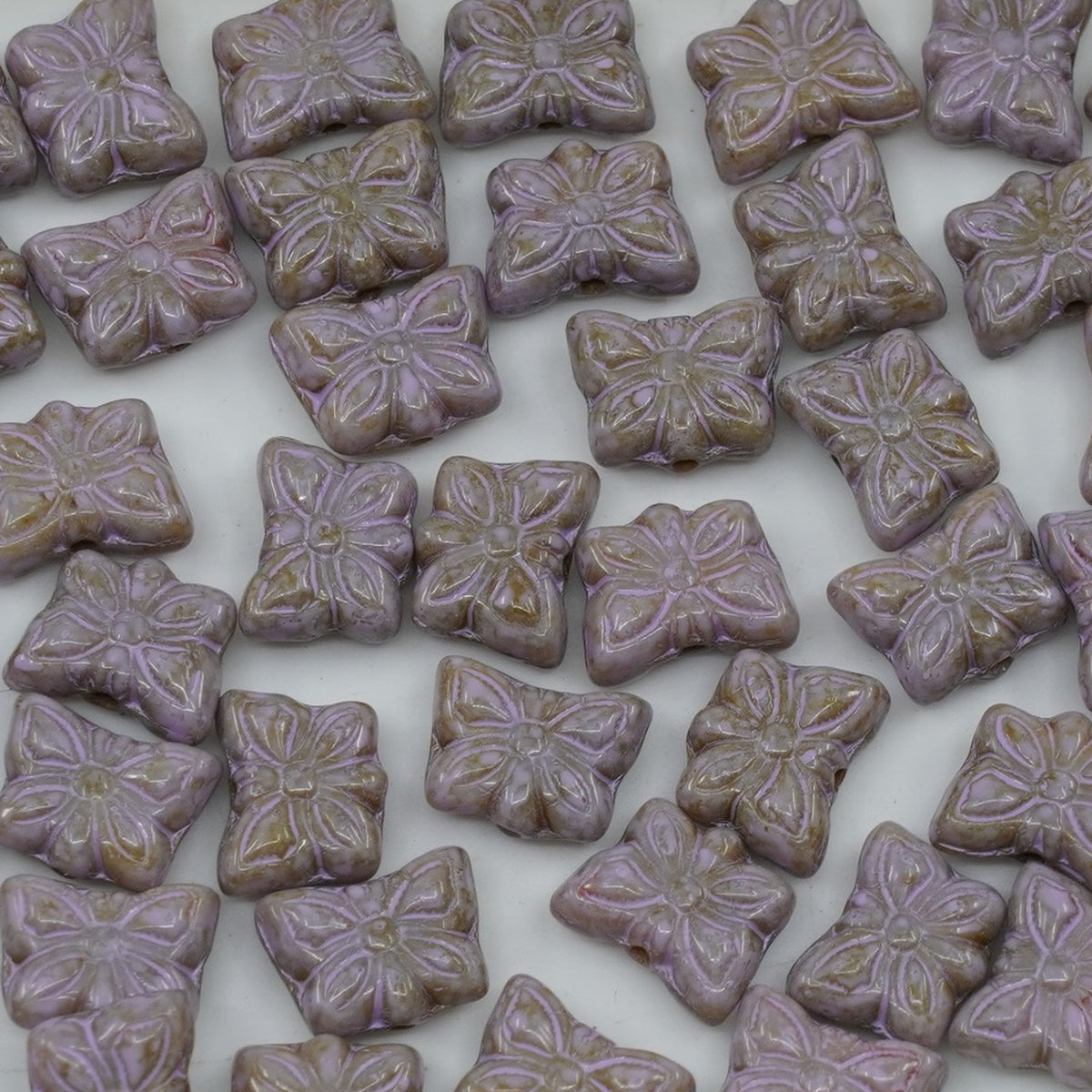 OUTLET 250g/50g Butterfly Beads, 9 x 7 mm, Opaque Amethyst Travertin Cold Purple Spotted (24000-86800-33305), Glass, Czech Republic
