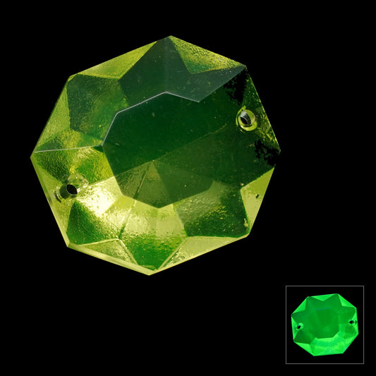 1 pc Uranium Chandelier Trimming Octagon 2-Hole (approx. 29x27mm), Yellow, Hand Cut and Polished Glass, Czech Republic, OUTLET